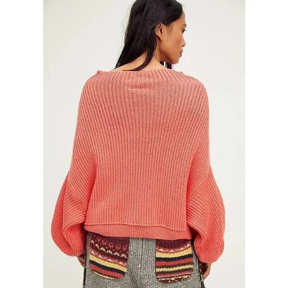 Free People Emmy Mock Neck Oversize Long Sleeve Knit Sweater Orange Women M‎ - Picture 12 of 12